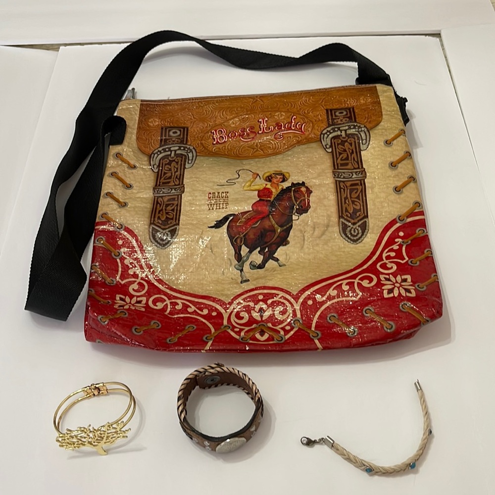 Cowgirl jewelry bundle: 3 bracelets and 1 bag